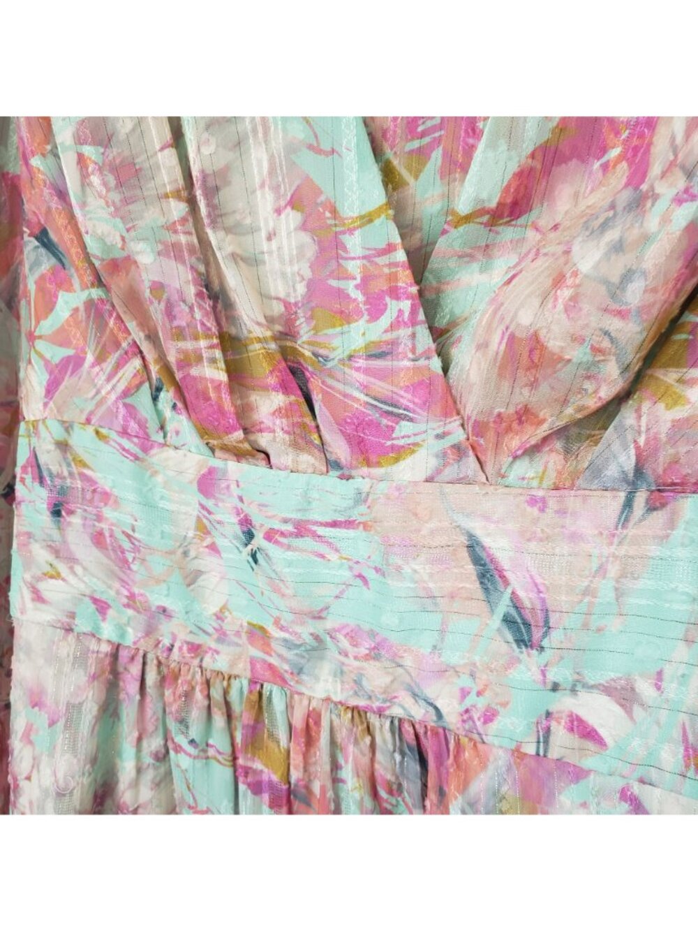 Alex Marie Simone V Neck Long Sleeve Dress Pink Teal Floral Wedding Guest Spring - Picture 6 of 12